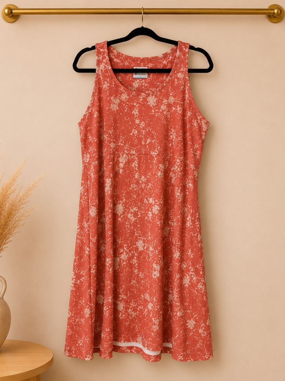 Columbia Coral and Cream Sleeveless Midi Dress